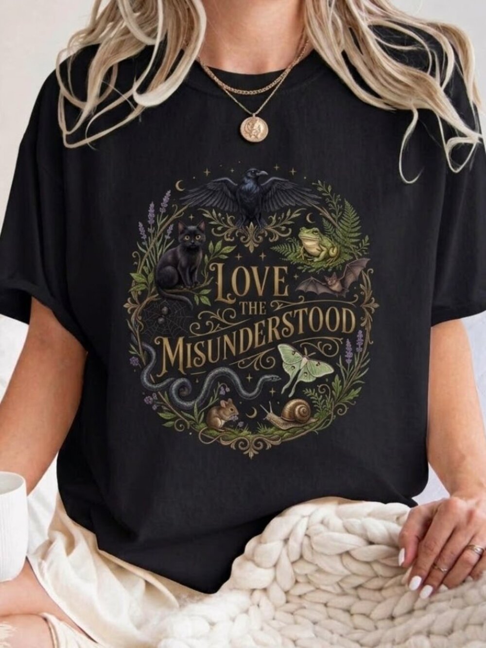 Love the Misunderstood Bat Raven Cat Snake Frog Moth Graphic Tee